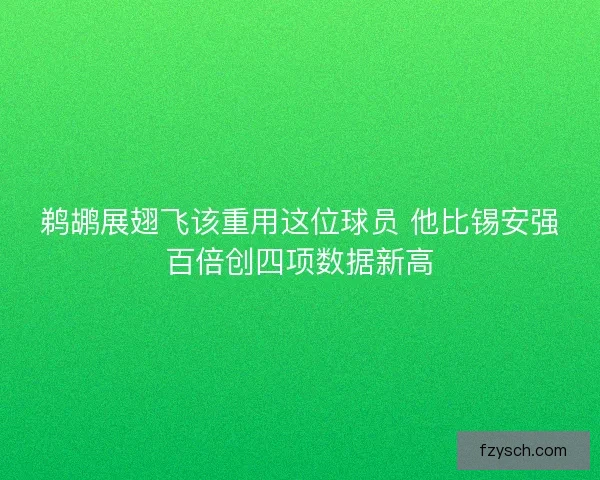 鹈鹕展翅飞该重用这位球员 他比锡安强百倍创四项数据新高